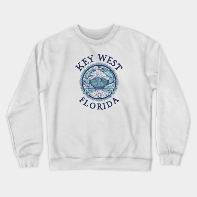 Key West, Florida, with Stone Crab on Windrose Crewneck Sweatshirt by jcombs